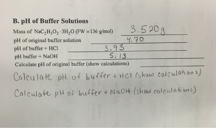 Solved Mass of NaC_2H_3O_2 -3H_2O (FW = 136 g/mol) pH of | Chegg.com
