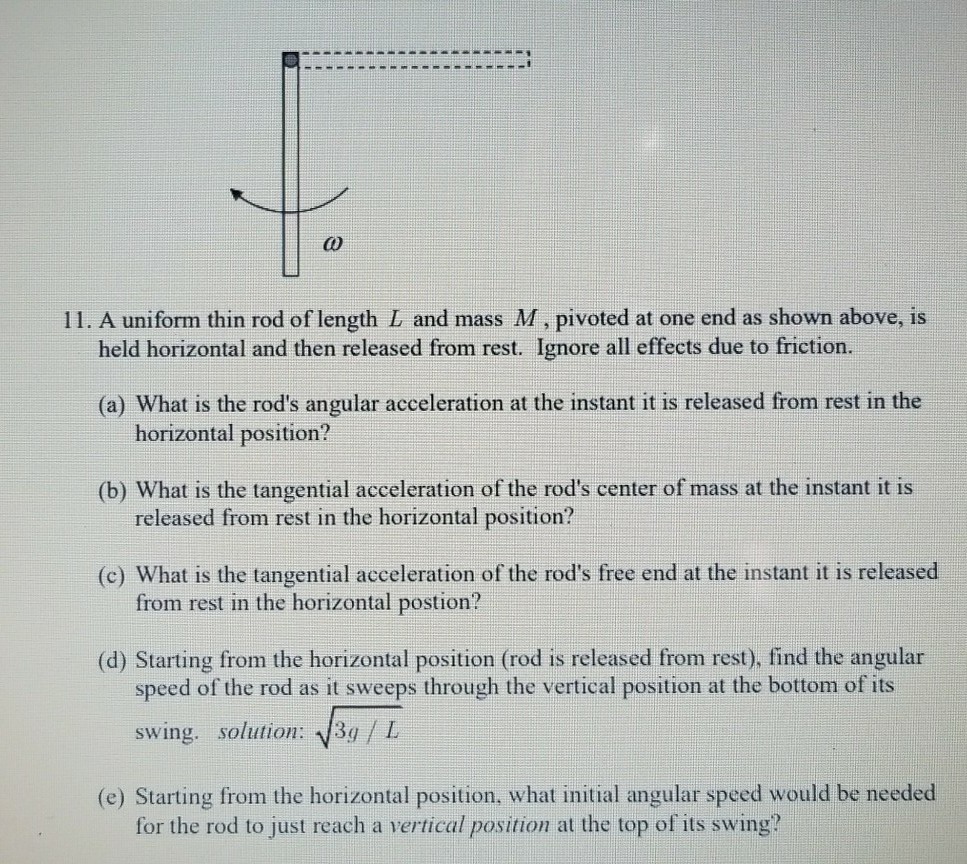 Solved 11 A Uniform Thin Rod Of Length L And Mass M