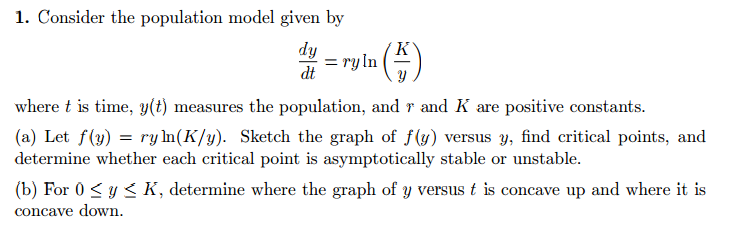 Solved Consider the population model given by dy/dt = ry ln | Chegg.com