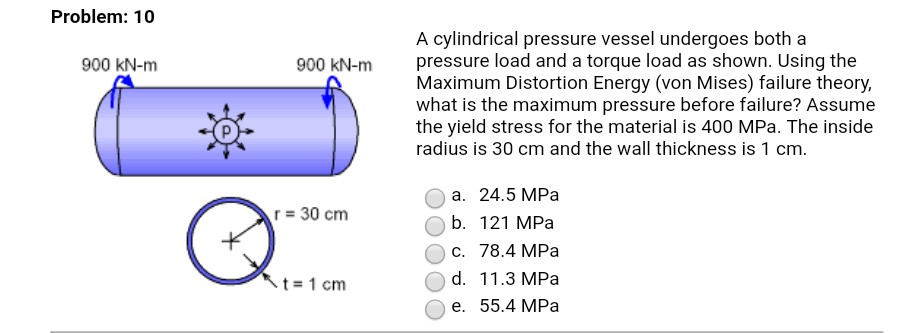 Solved Problem: 10 A cylindrical pressure vessel undergoes | Chegg.com