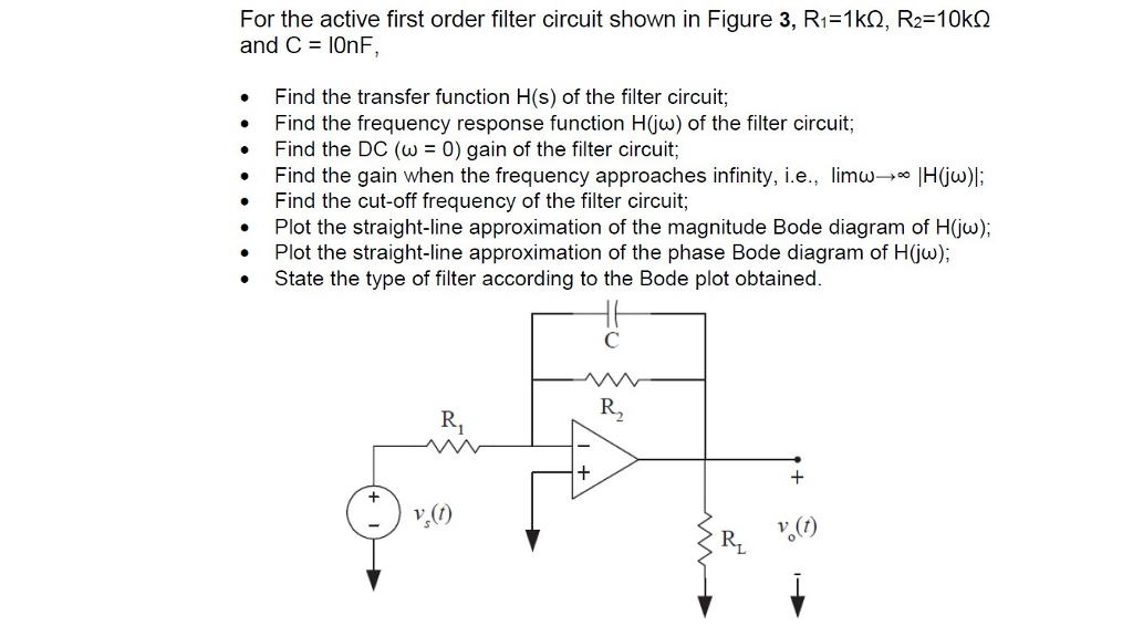 Solved For the active first order filter circuit shown in | Chegg.com