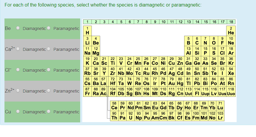 Solved For each of the following species, select whether the | Chegg.com