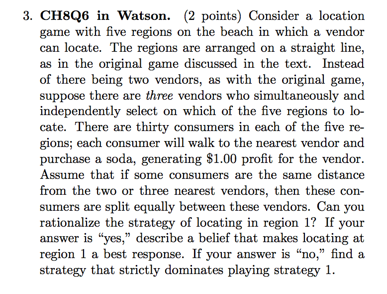 Consider a location game with five regions on the