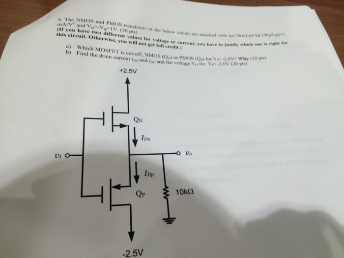 Solved The NMOS and PMOS transistors in the below circuit
