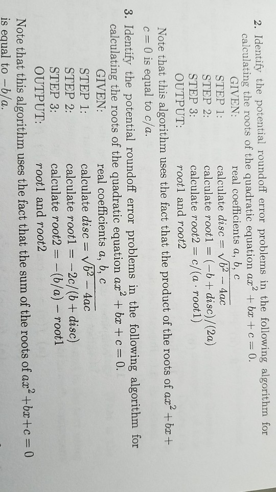 Solved Identify the potential roundoff error problems in the | Chegg.com