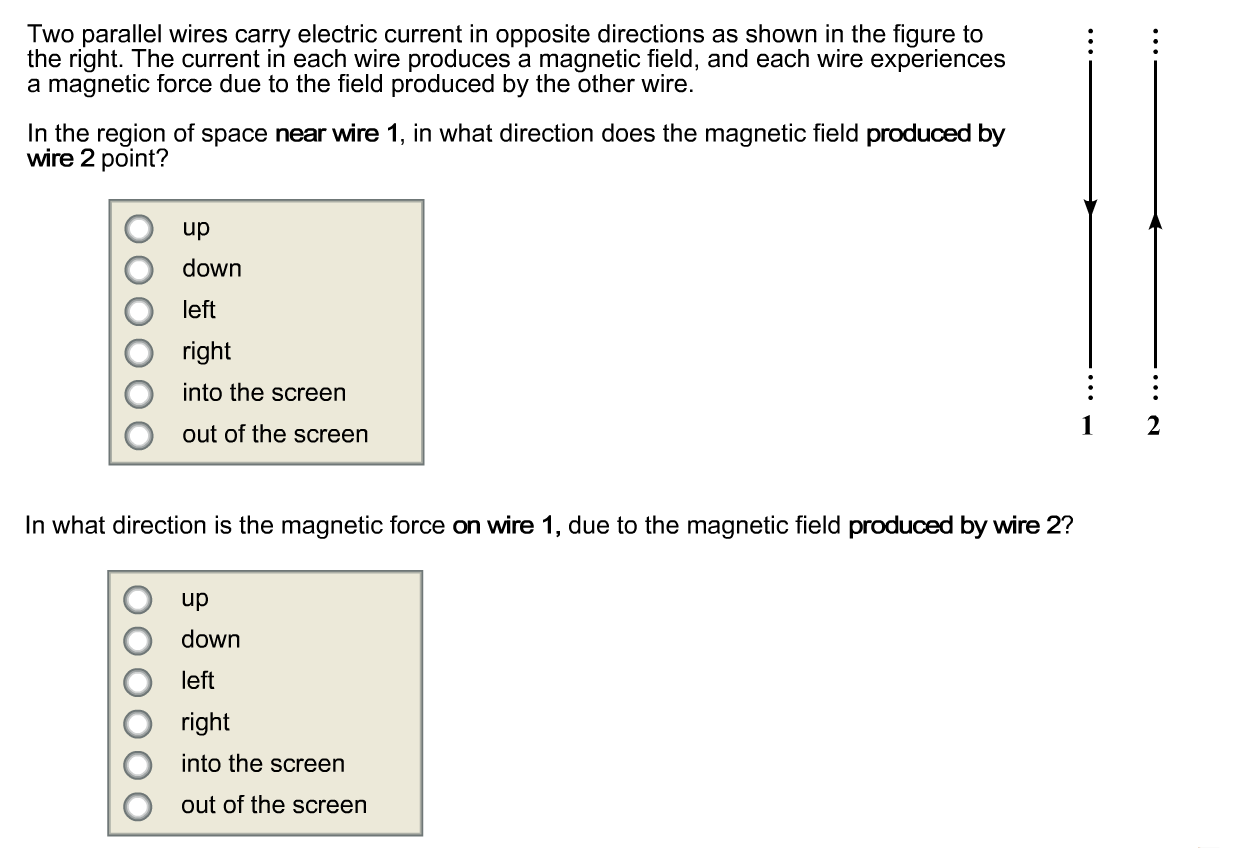 Solved Two parallel wires carry electric current in opposite | Chegg.com