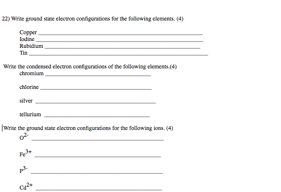 Solved 22) Write ground state electron conigurations for the | Chegg.com