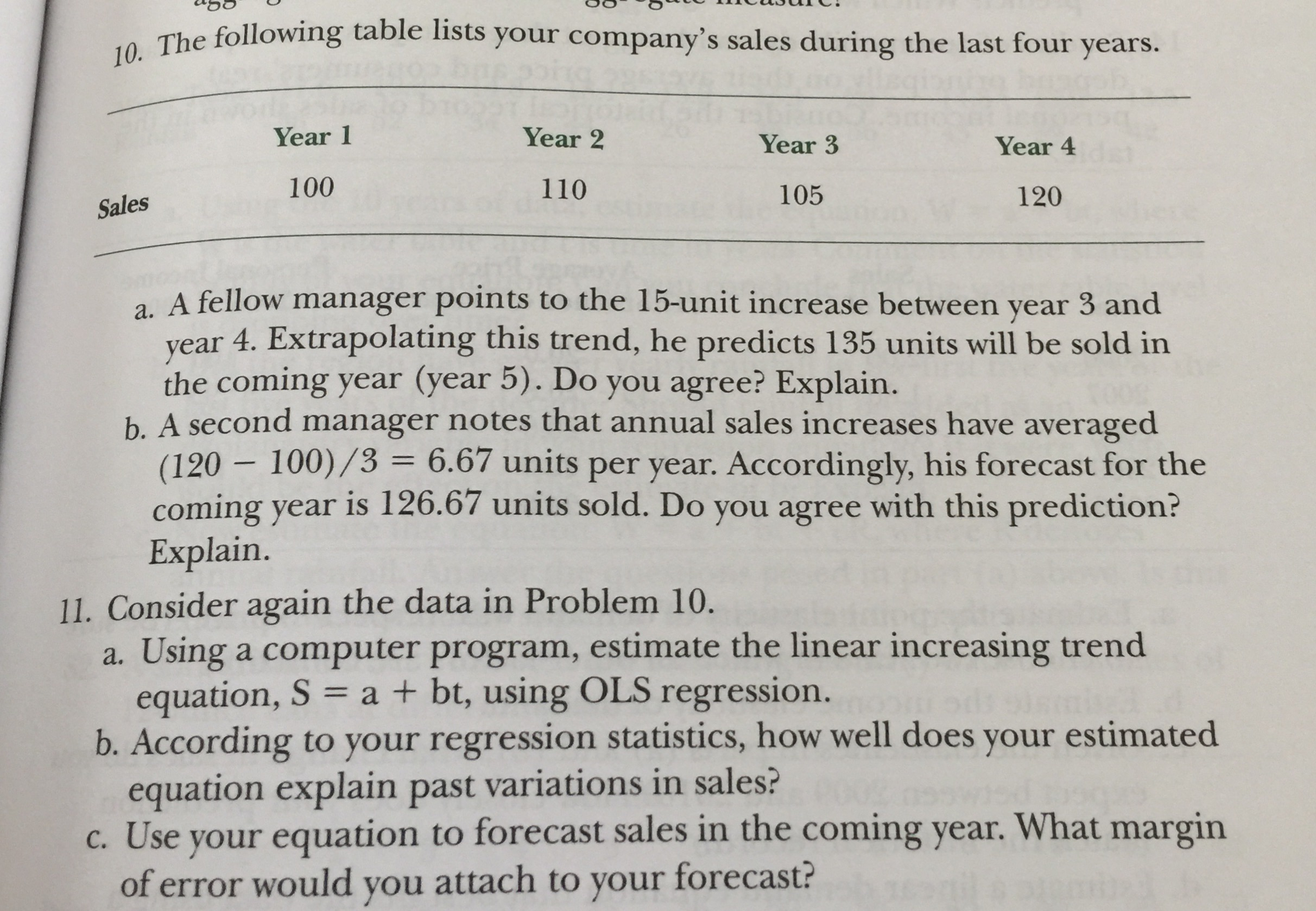 Solved The following table lists your company's sales during | Chegg.com