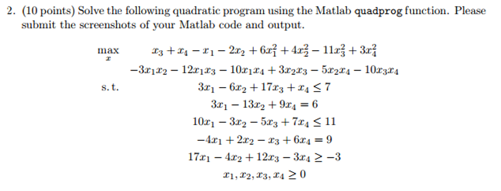 Solve the following quadratic program using the | Chegg.com