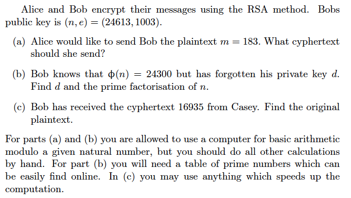 Solved Alice And Bob Encrypt Their Messages Using The RSA | Chegg.com