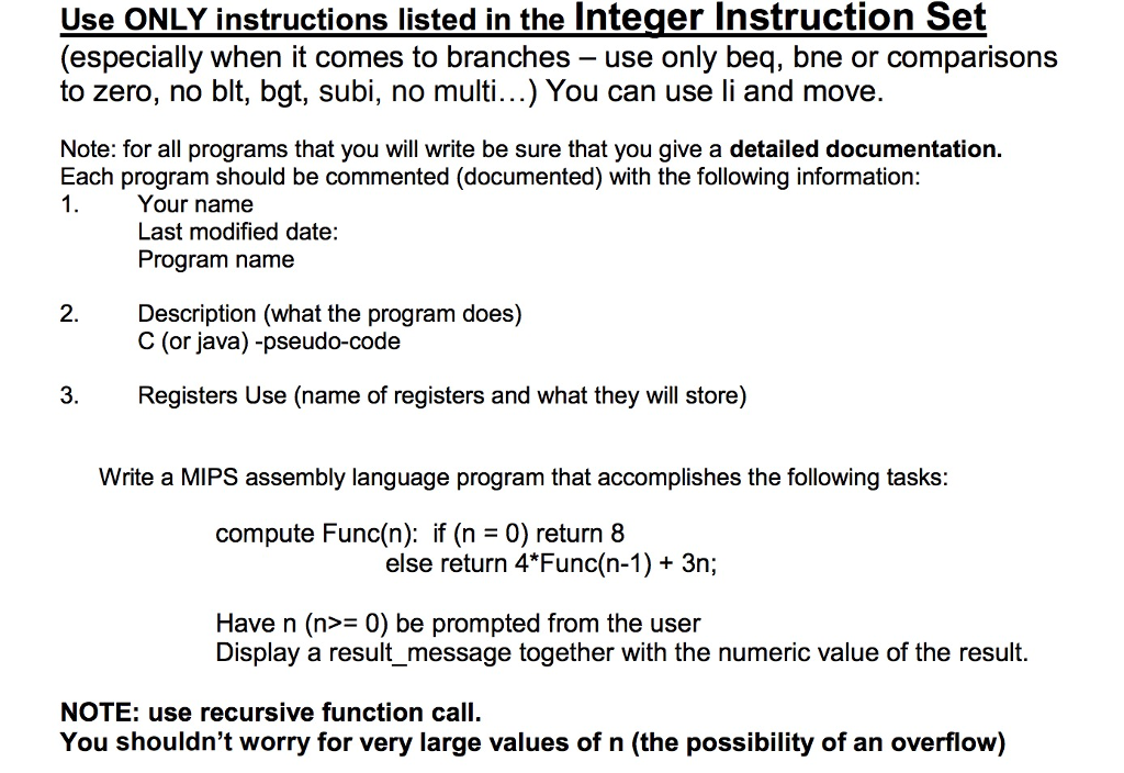 Solved Use ONLY instructions listed in the Integer