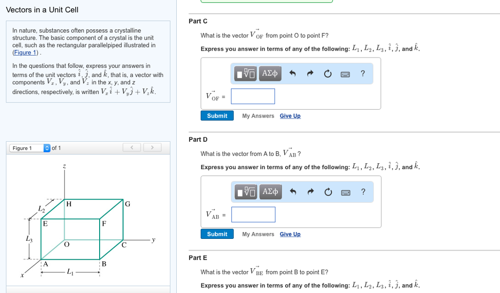 Solved Vectors in a Unit Cell Part C In nature, substances | Chegg.com