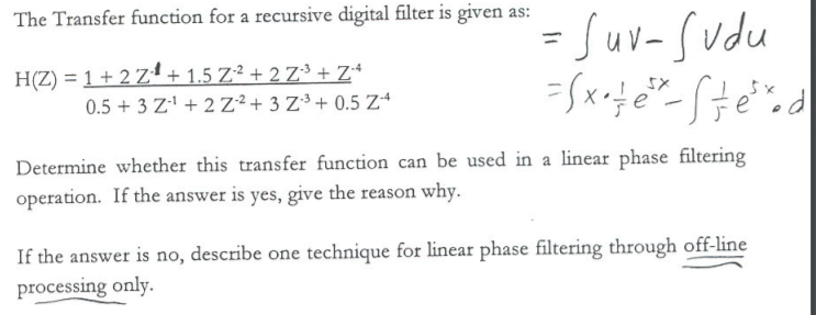 The Transfer function for a recursive digital filter | Chegg.com