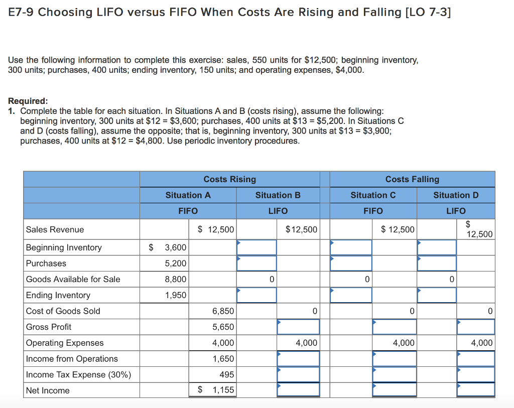 Solved E7-9 Choosing LIFO versus FIFO When Costs Are Rising | Chegg.com