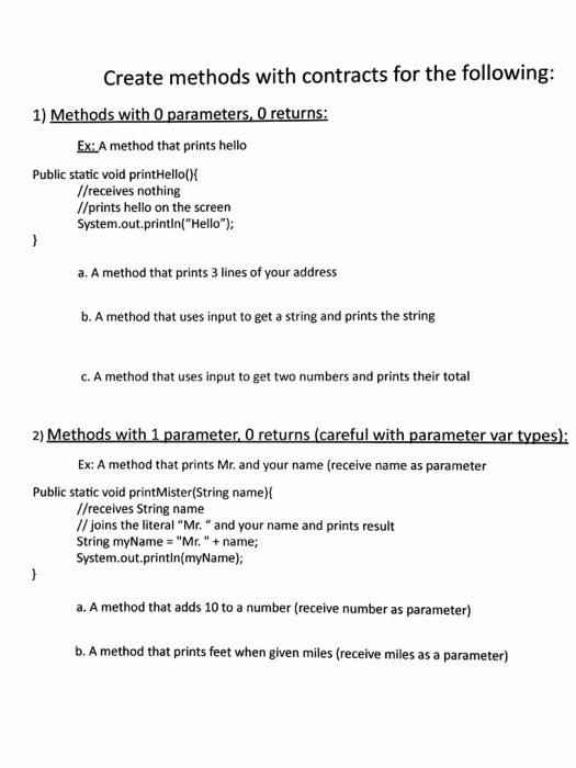 Solved Create methods with contracts for the following: 1) | Chegg.com