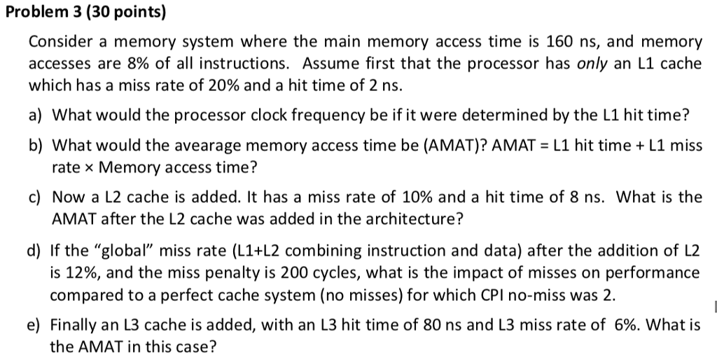 Solved Problem 3 (30 points) Consider a memory system where | Chegg.com