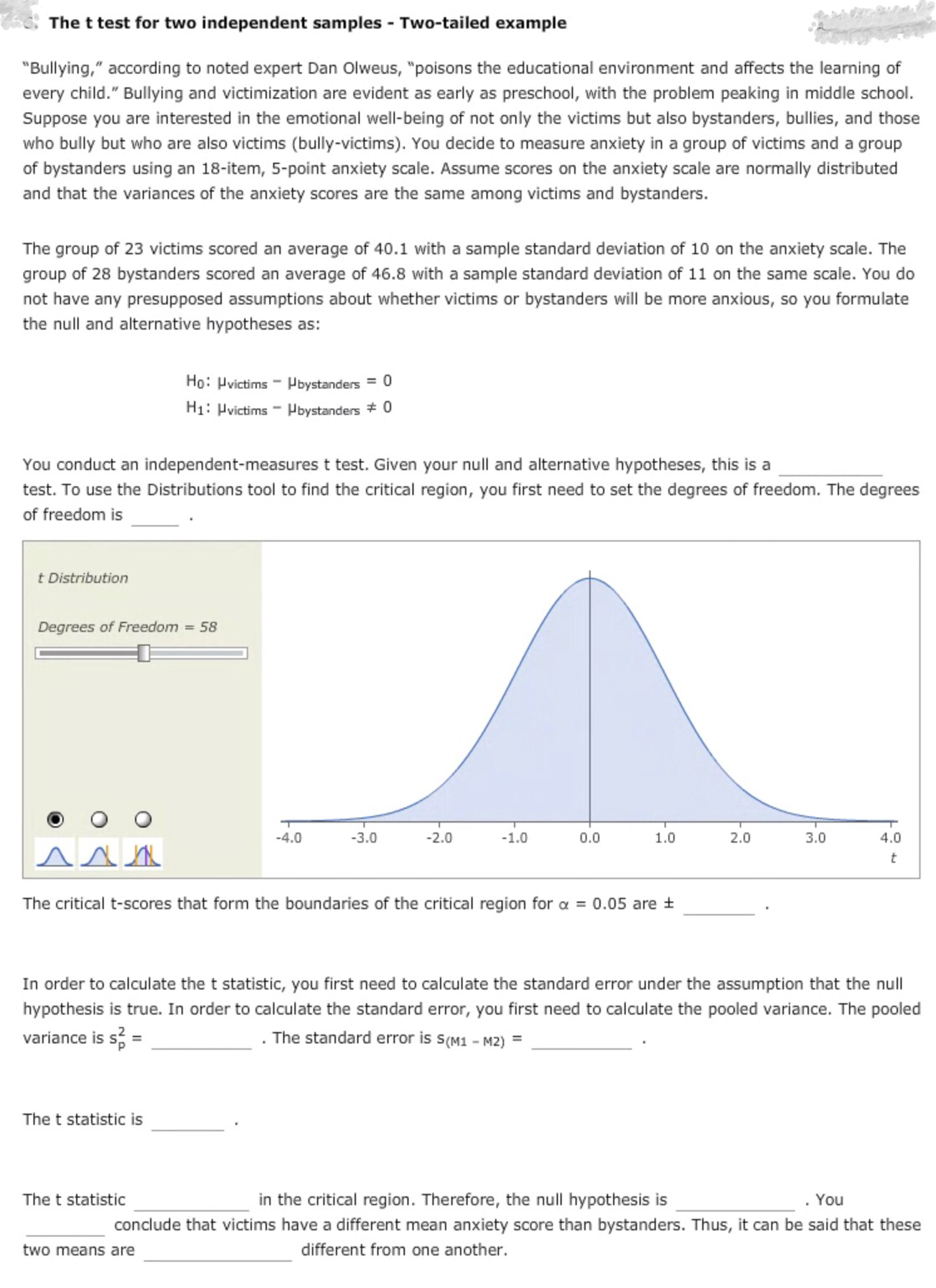 Solved The t test for two independent samples - Two-tailed | Chegg.com