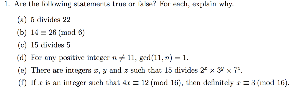 Solved 1. Are the following statements true or false? For | Chegg.com