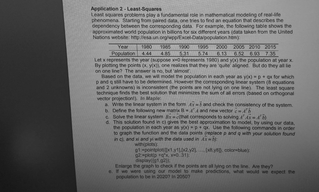 Solved Application 2 - Least-Squares Least squares problems | Chegg.com