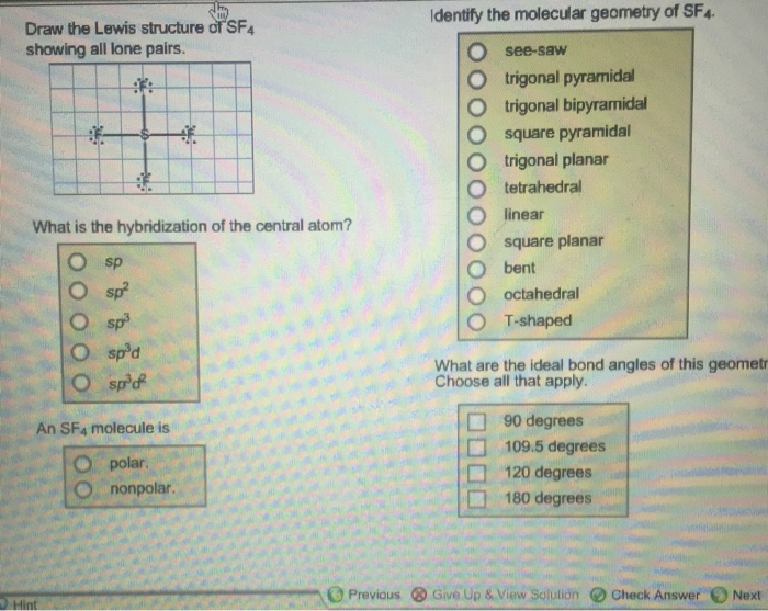 Solved Draw the Lewis structure of SF_4 showing all lone