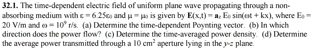 Solved The time-dependent electric field of uniform plane | Chegg.com