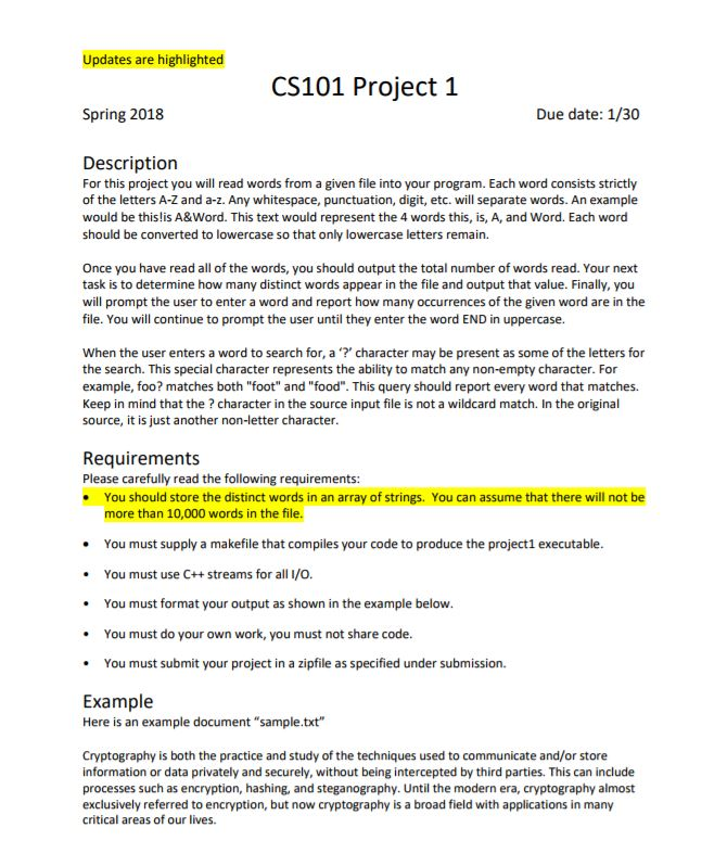 Solved Updates are highlighted CS101 Project 1 Spring 2018 | Chegg.com