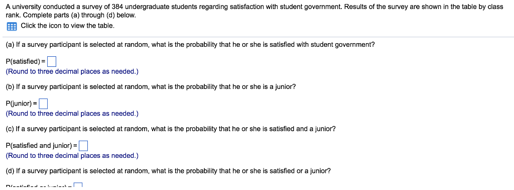 Solved A university conducted a survey of 384 undergraduate | Chegg.com