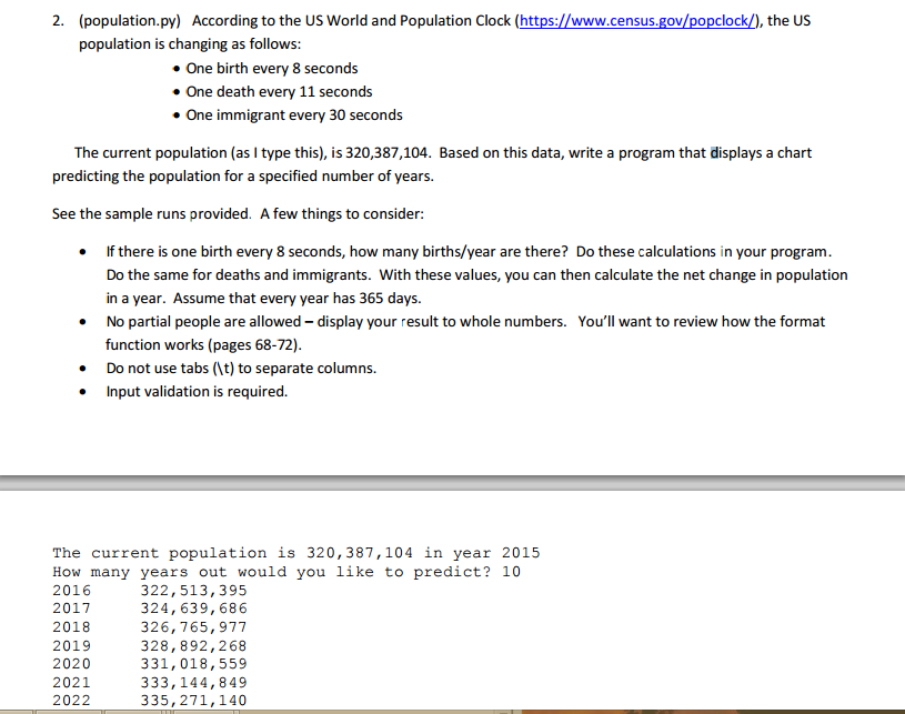 Solved According to the US World and Population Clock the
