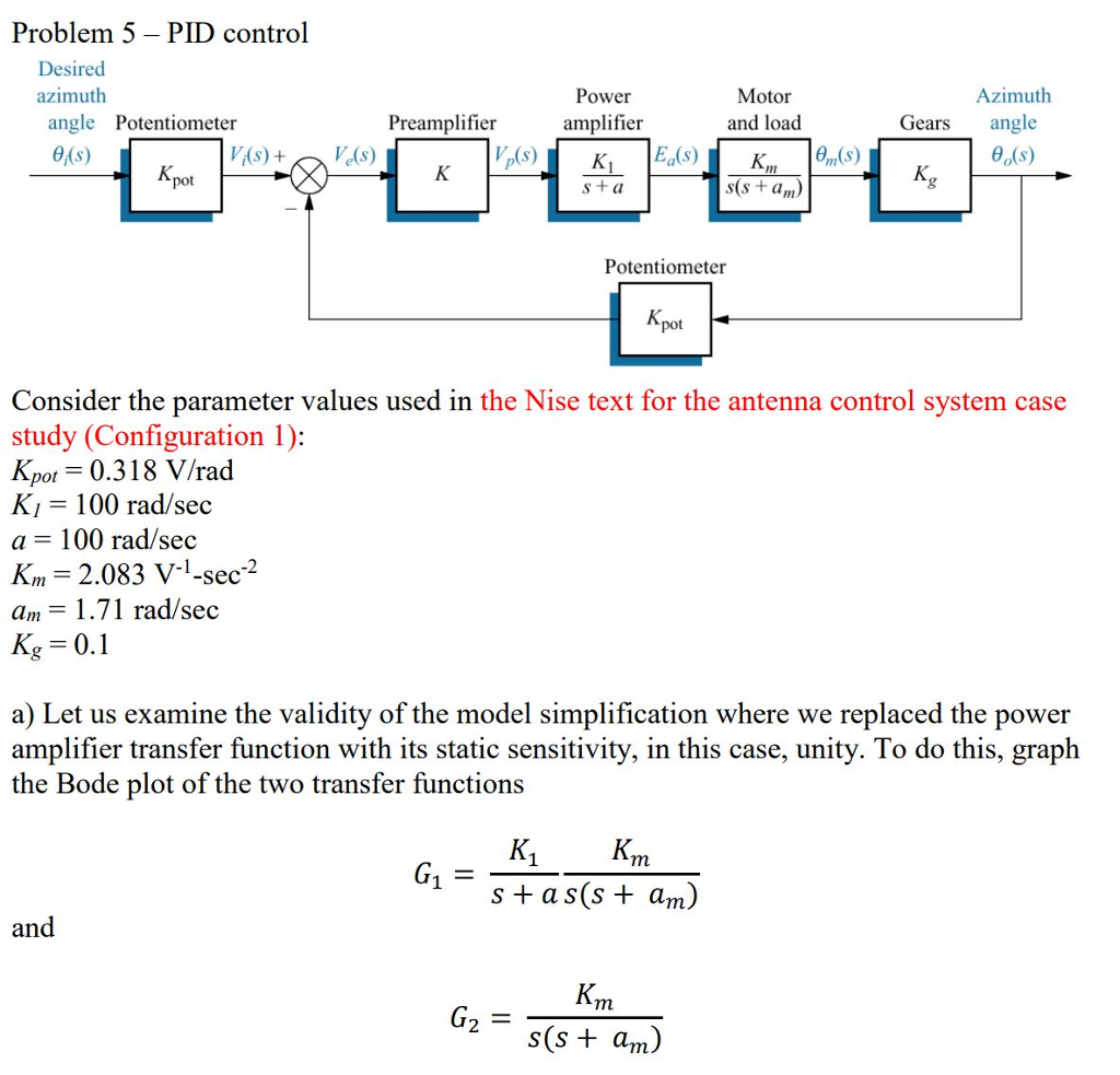 Problem 5 PID control Desired azimuth Azimuth Motor