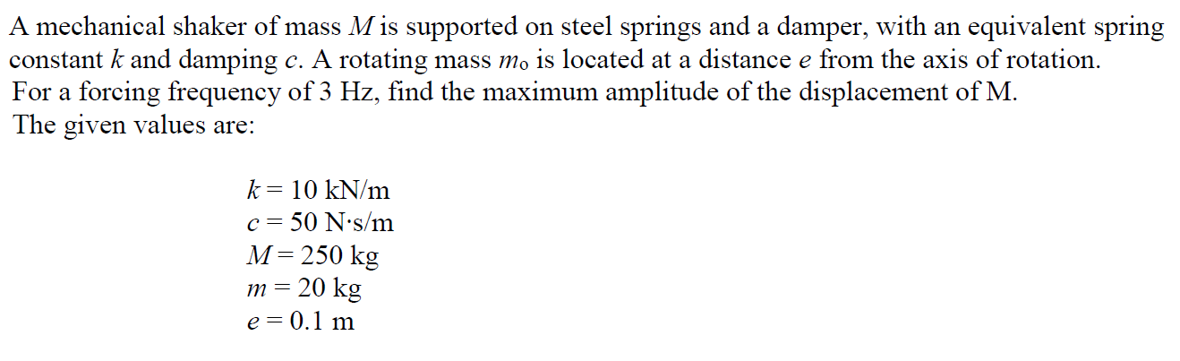 Solved A mechanical shaker of mass M is supported on steel | Chegg.com