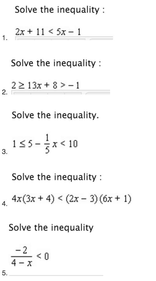 Solved Solve the inequality : 1. 2x + 11