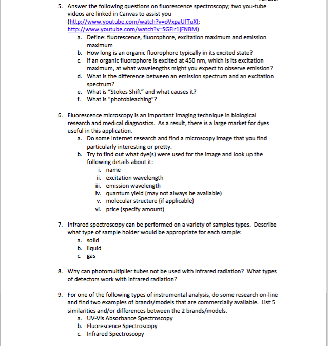 5. Answer the following questions on fluorescence