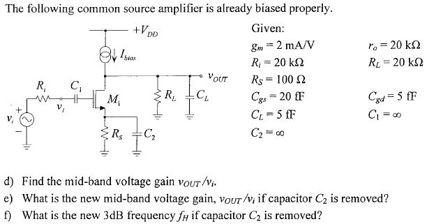 Solved The Following Common Source Amplifier Is Already | Chegg.com