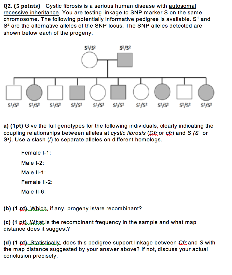 Solved Q2. (5 points) Cystic fibrosis is a serious human | Chegg.com