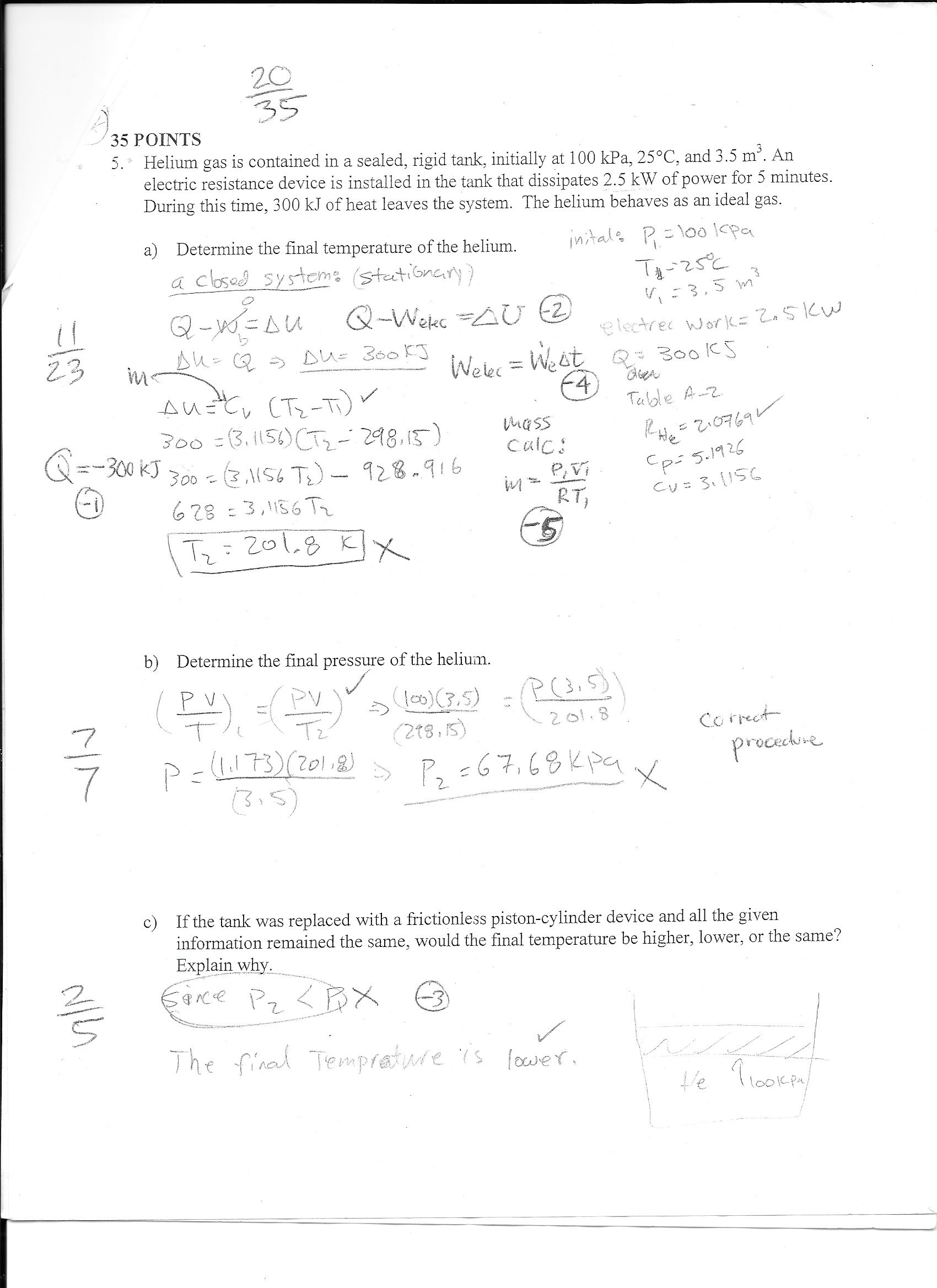 Solved 20 35 POINTS 5. Helium gas is contained in a sealed, | Chegg.com