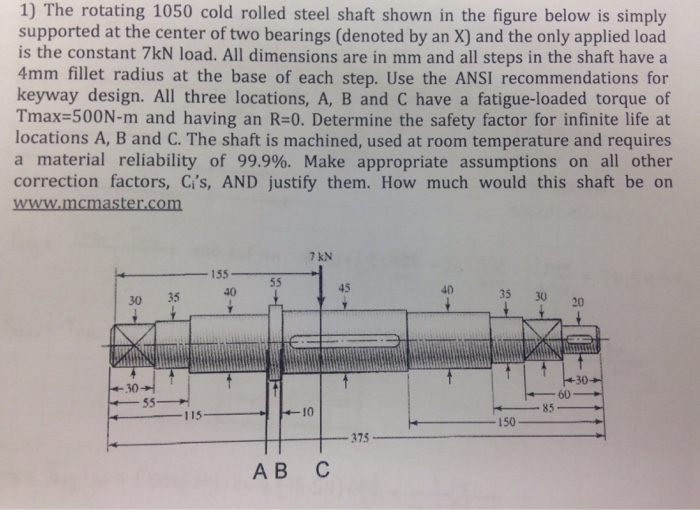 Solved rotating 1050 cold rolled steel shaft shown in the