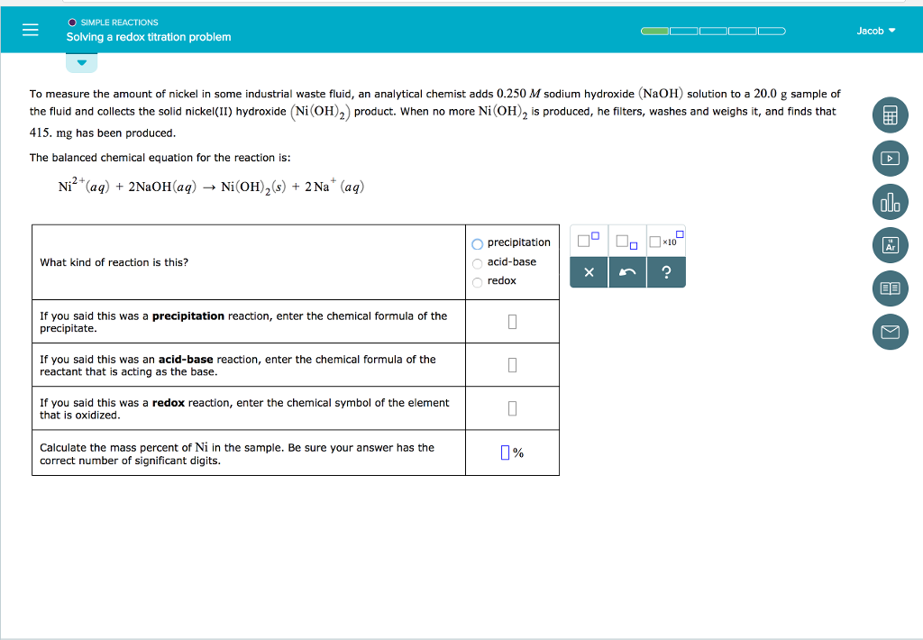 Solved SIMPLE REACTIONS Jacob Solving a redox titration