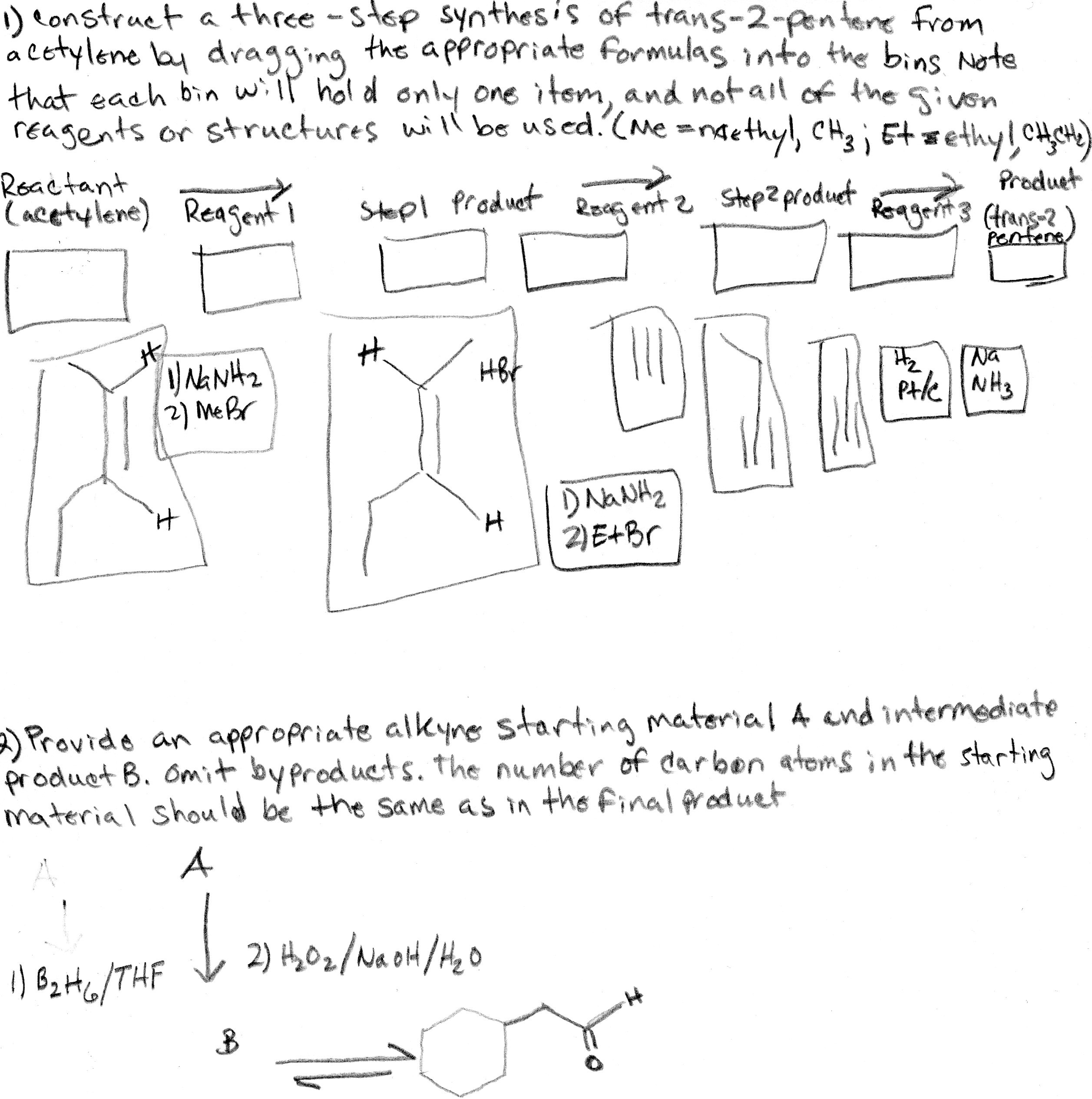 Construct a threestep synthesis of trans2pentene