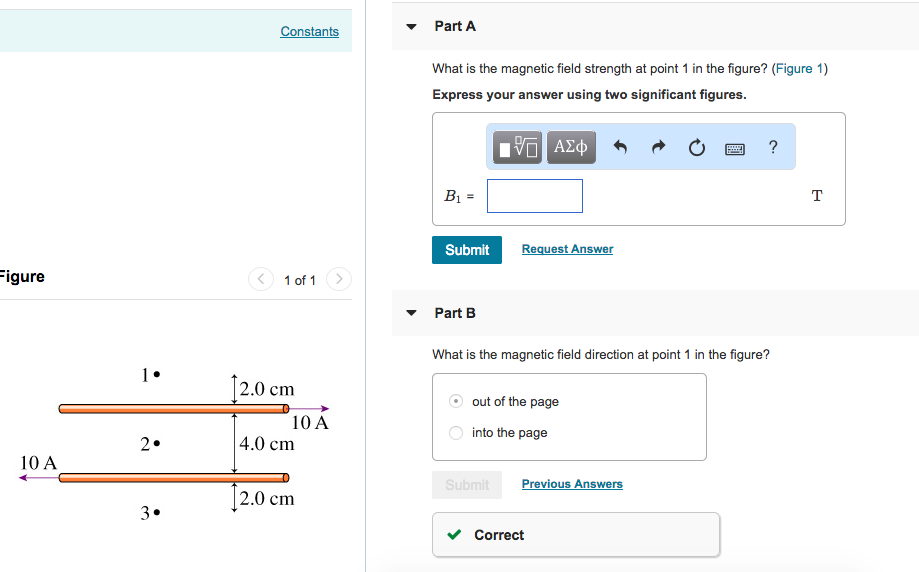 Solved PartA What is the magnetic field strength at point 1 | Chegg.com