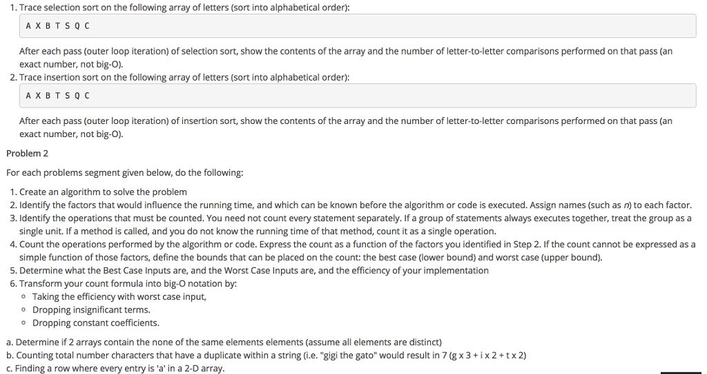 Solved Trace selection sort on the following array of | Chegg.com