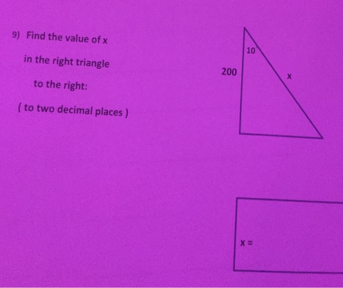 Solved Find the value of x in the right triangle to the