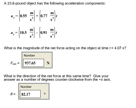 Solved A 23.8-pound object has the following acceleration | Chegg.com
