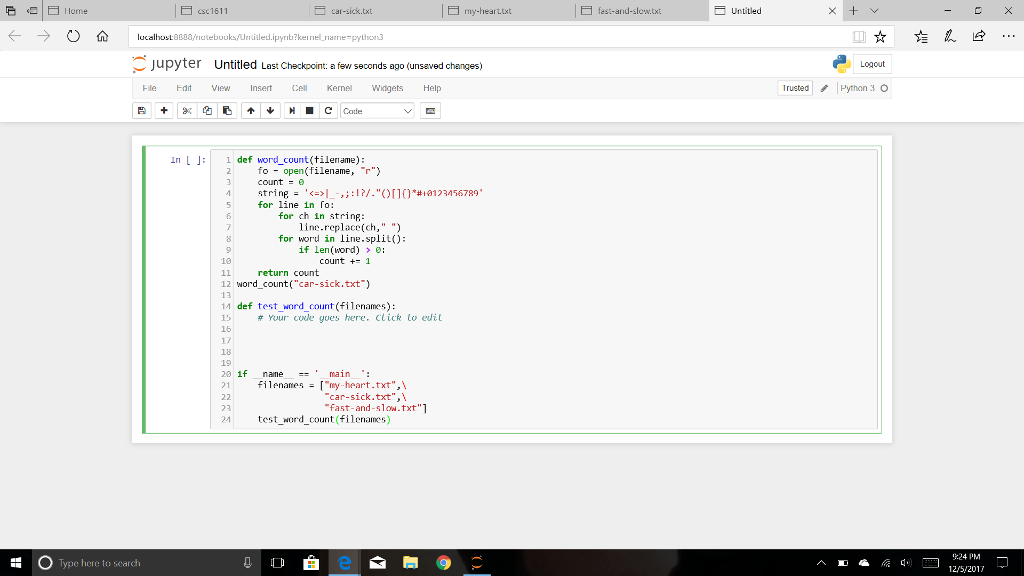 Solved csc1611 ー car-sick.txt my-hearttxt fast-and-slow.txt | Chegg.com