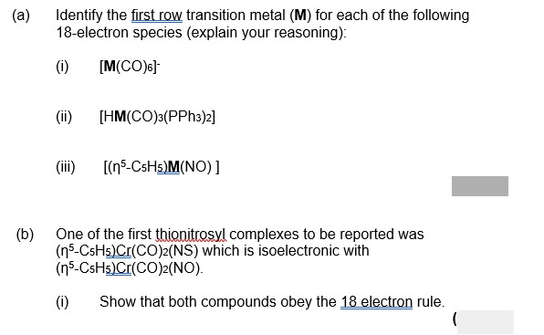 Solved a Identify the first row transition metal M for Chegg