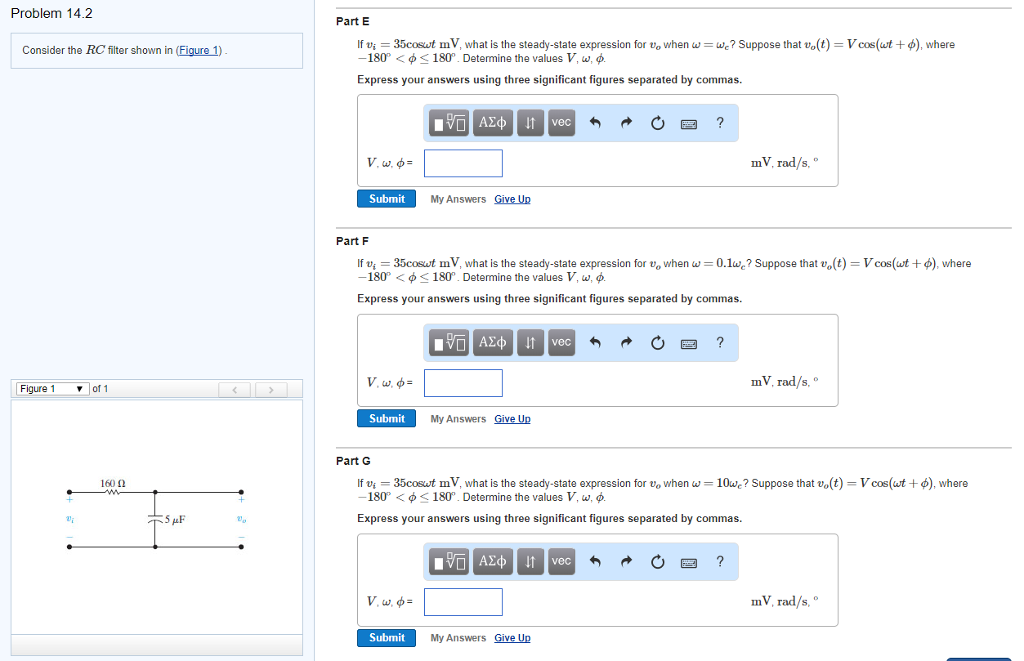 Solved Problem 14.2 Part A Consider the RC filter shown in | Chegg.com