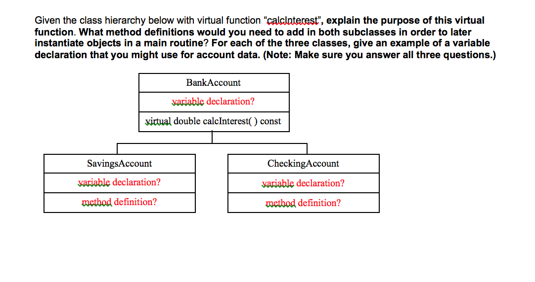 Solved Given the class hierarchy below with virtual function | Chegg.com