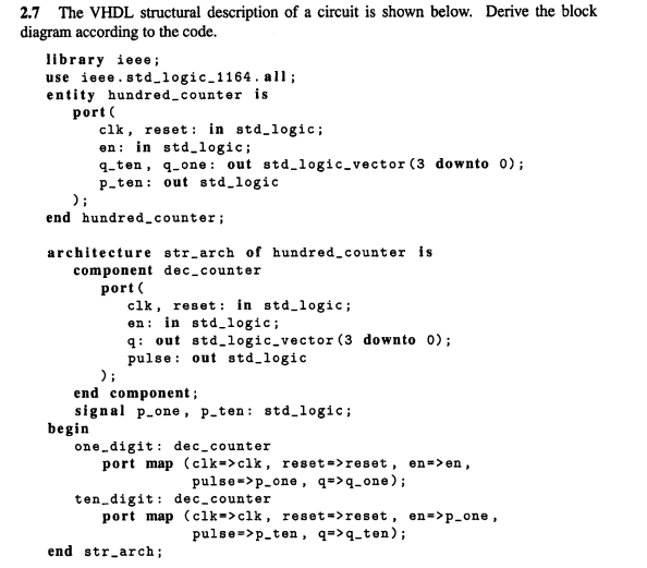 Solved 2.7 The VHDL structural description of a circuit is | Chegg.com