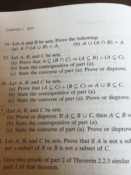 Solved 14. Let A And B Be Sets. Prove The Following(a) A(A U | Chegg.com