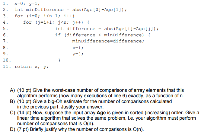 Solved Consider an array Age with n elements representing | Chegg.com