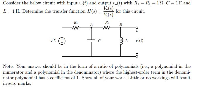 Solved Consider the below circuit with input vt) and output | Chegg.com